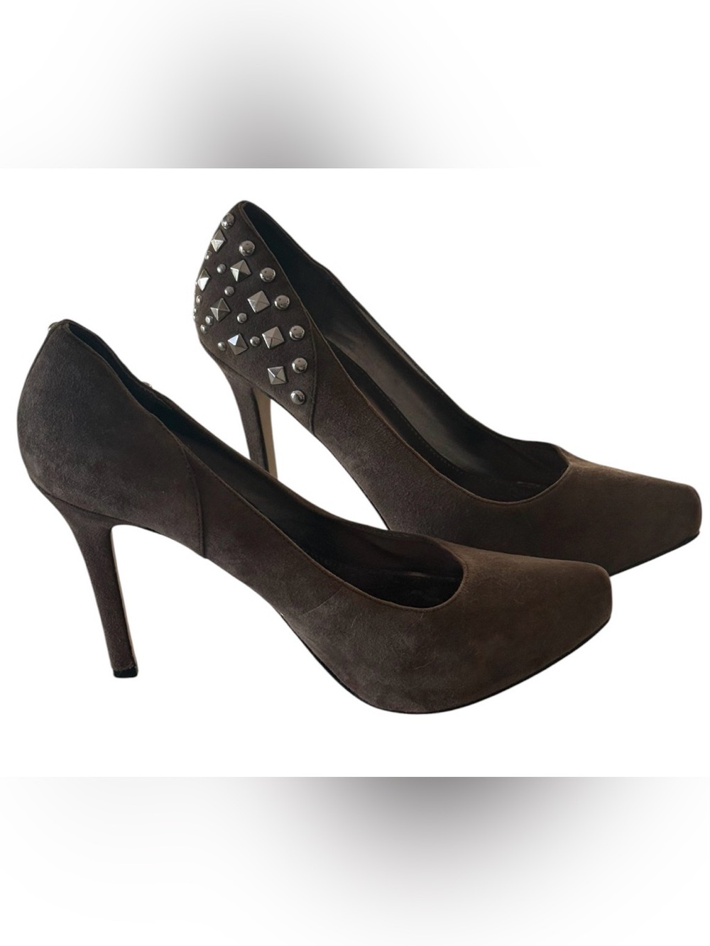 Marc Fisher Brown Suede Pointed-Toe Pumps with Silver Studs sz 7.5